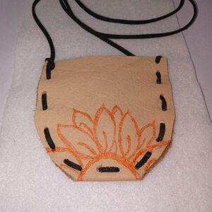 Necklace Leather Pouch With Sunflower Buckskin Rustic Handcrafted
